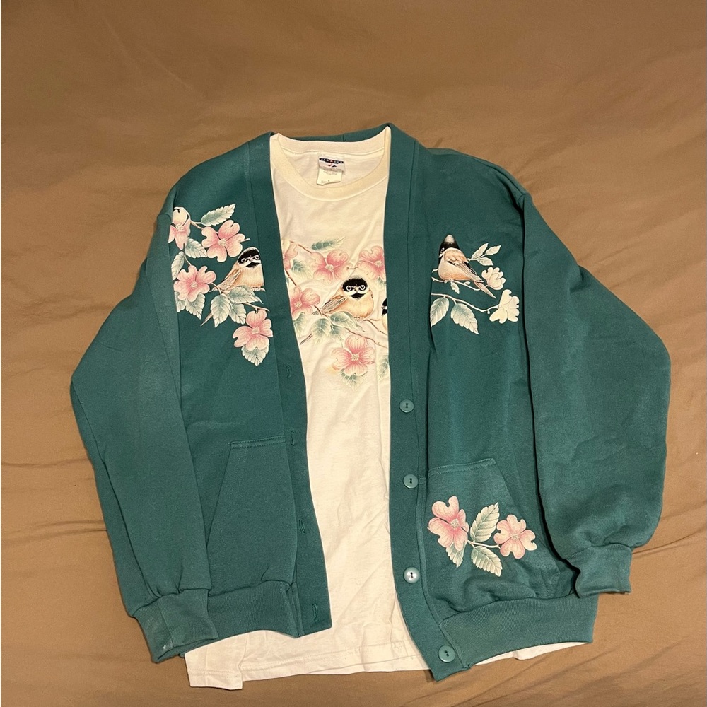 Floral Embroidered Cardigan - Teal